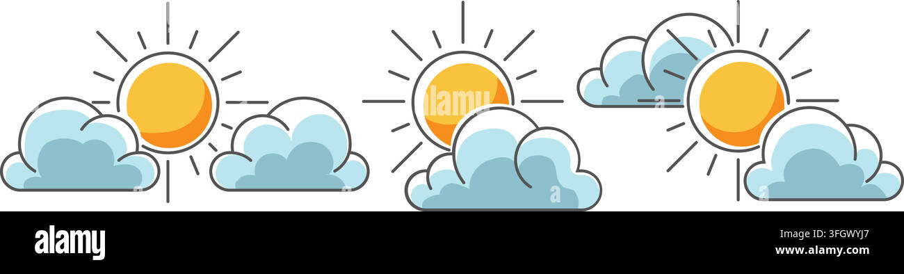 Sun and clouds icon set Stock Vector