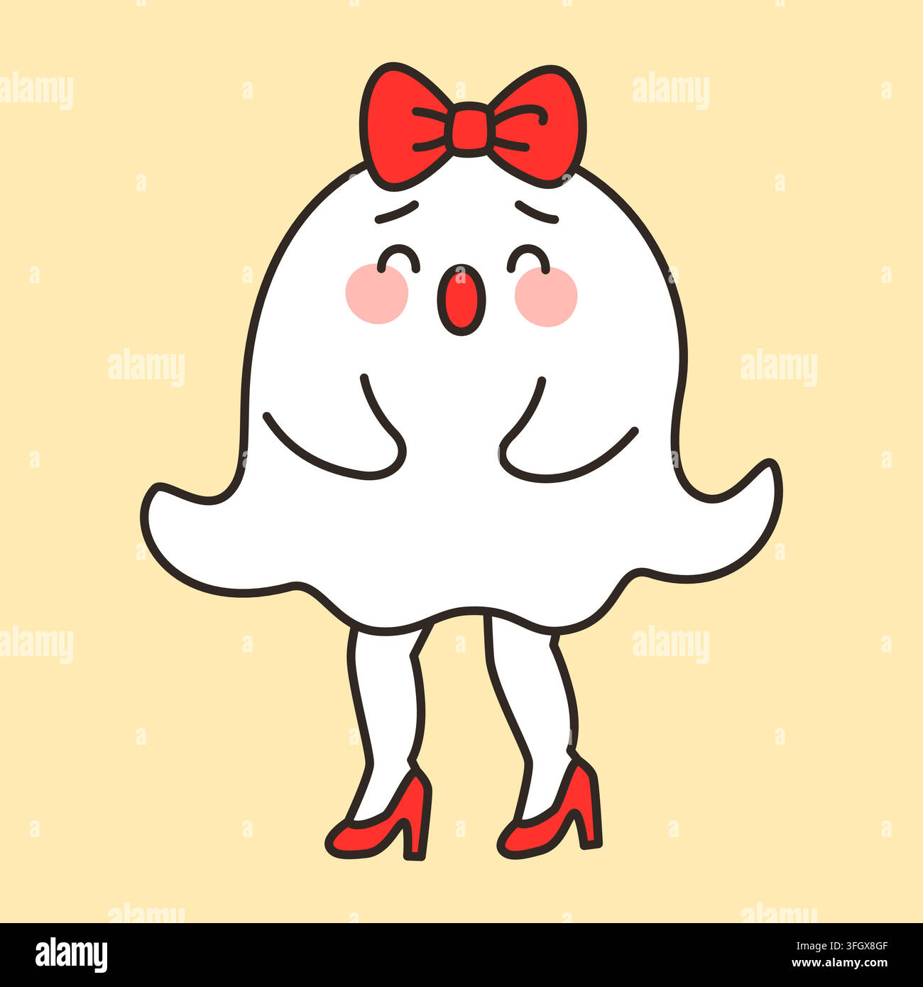 Cute ghost with legs and red heels vector illustration Stock Vector
