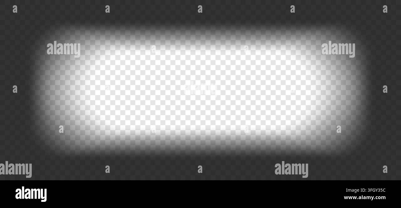 Vignette overlay with black gradient shadow and transparent rectangular border effect. Stock Vector