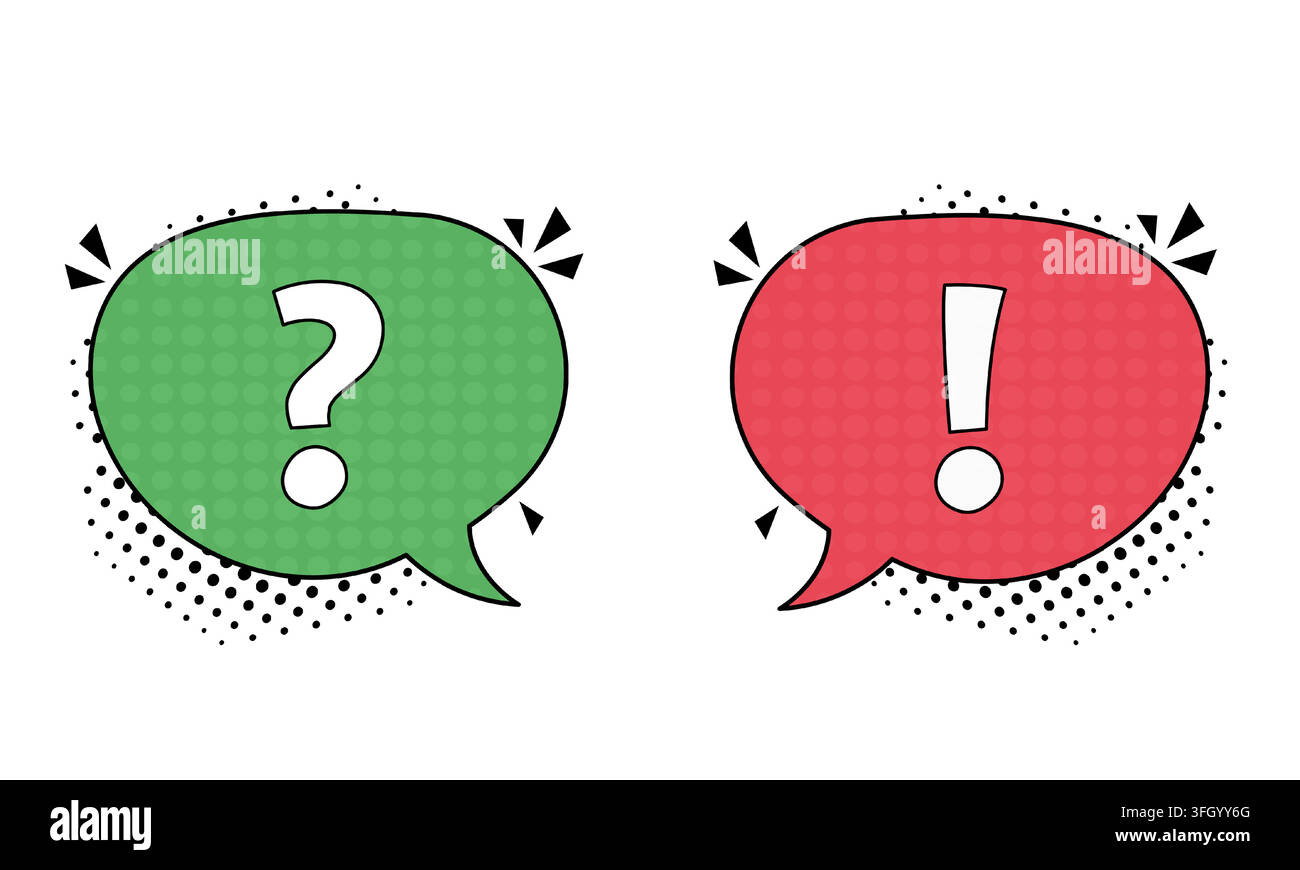 Comic question and exclamation mark speech bubble icons Stock Vector