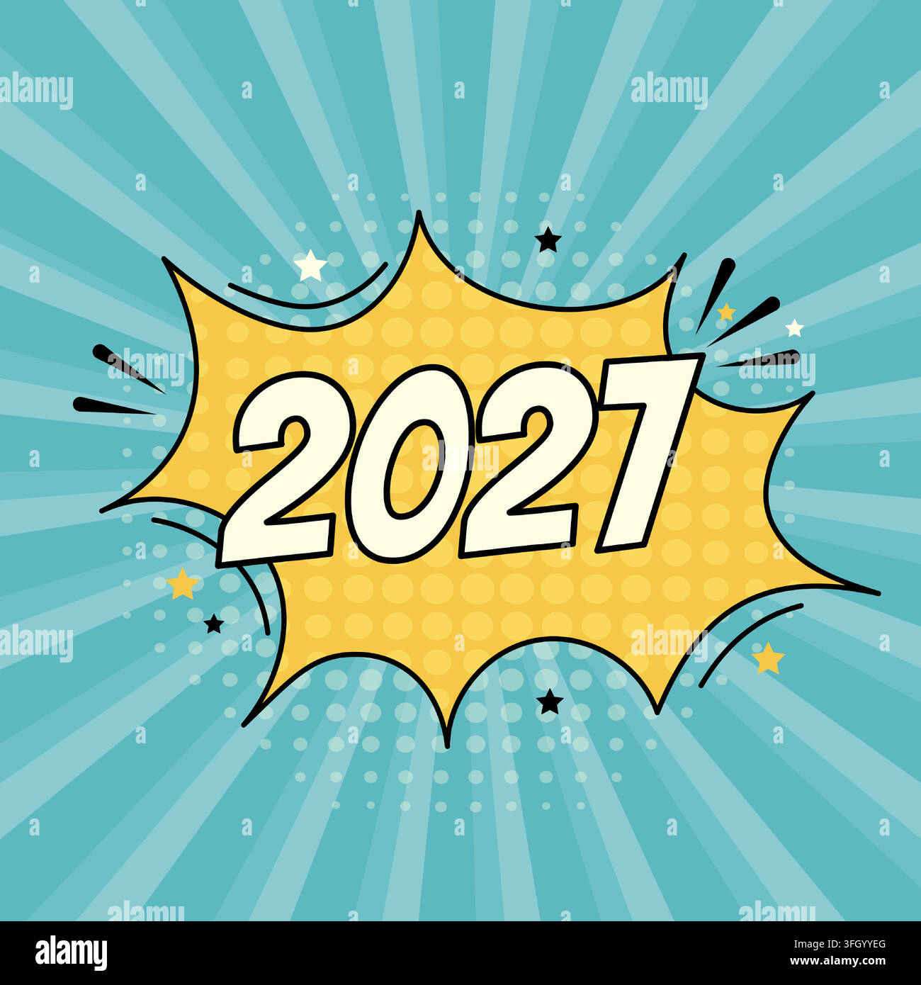 Comic pop art 2027 speech bubble explosion background Stock Vector