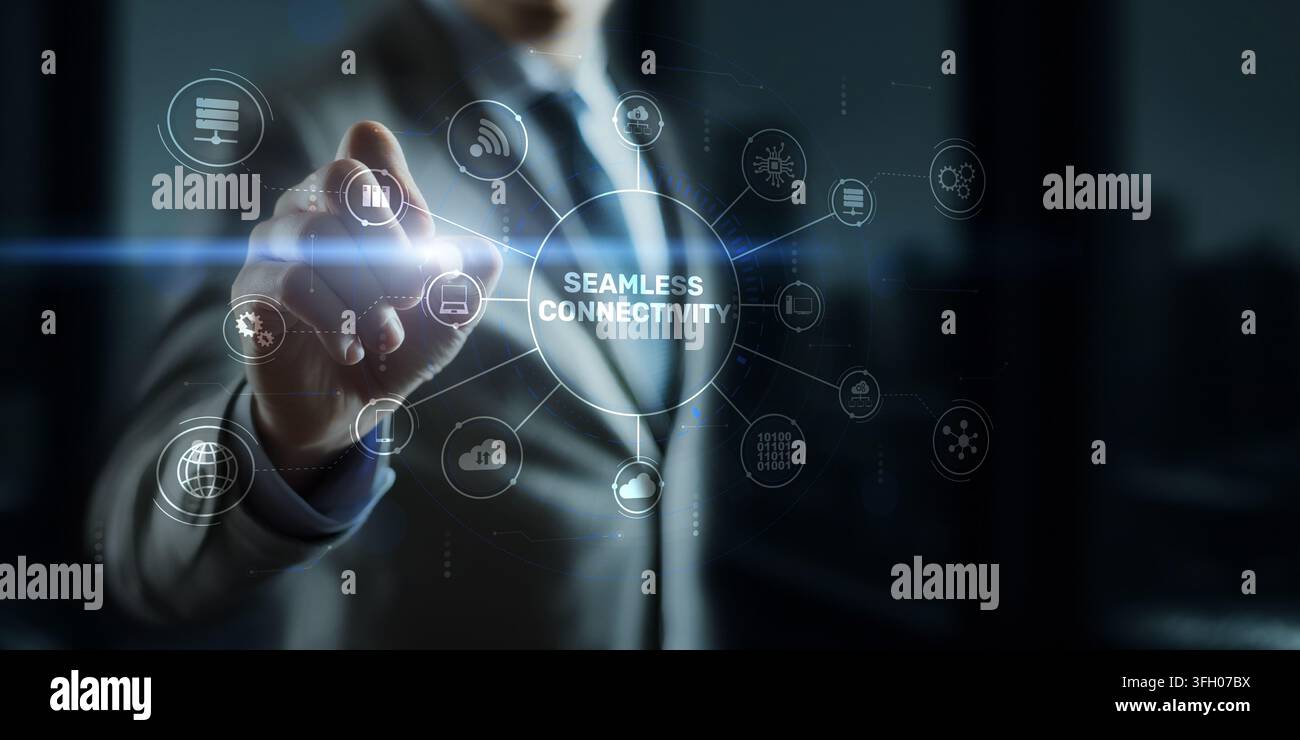 Seamless connectivity system for enterprise network integration with digital communication icons Stock Photo