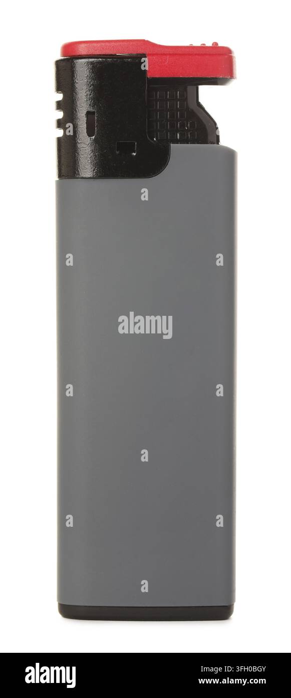 One grey gas lighter isolated on white Stock Photo