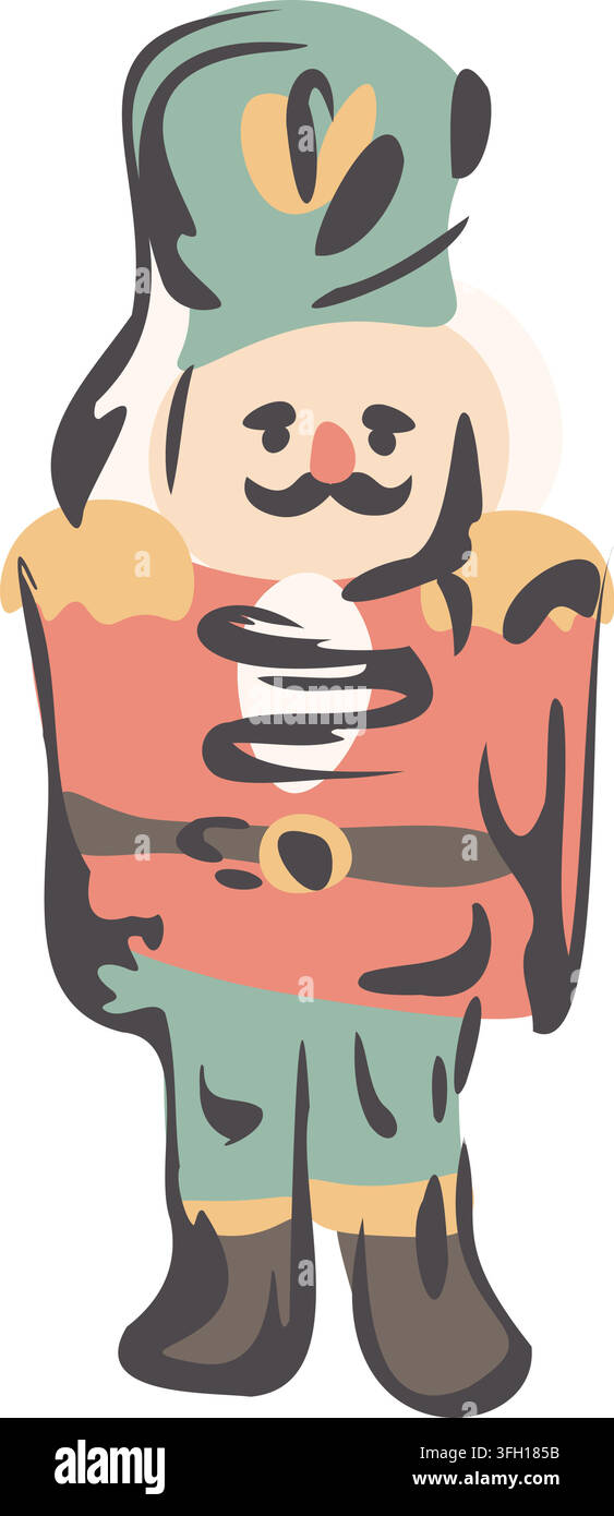 Cute Christmas Nutcracker Hand Drawn Vector Stock Vector