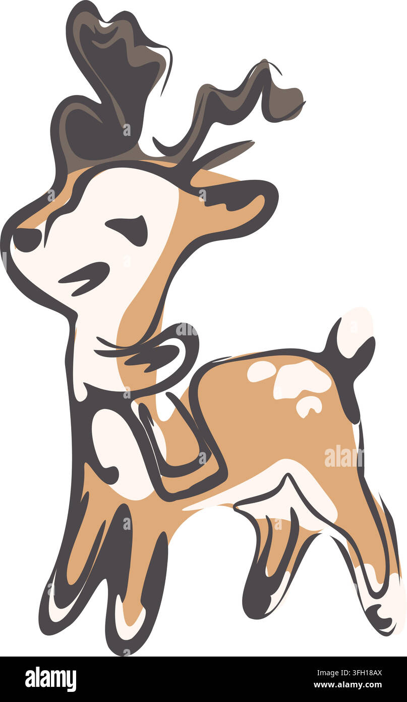 Cute Christmas Reindeer Hand Drawn Vector Stock Vector