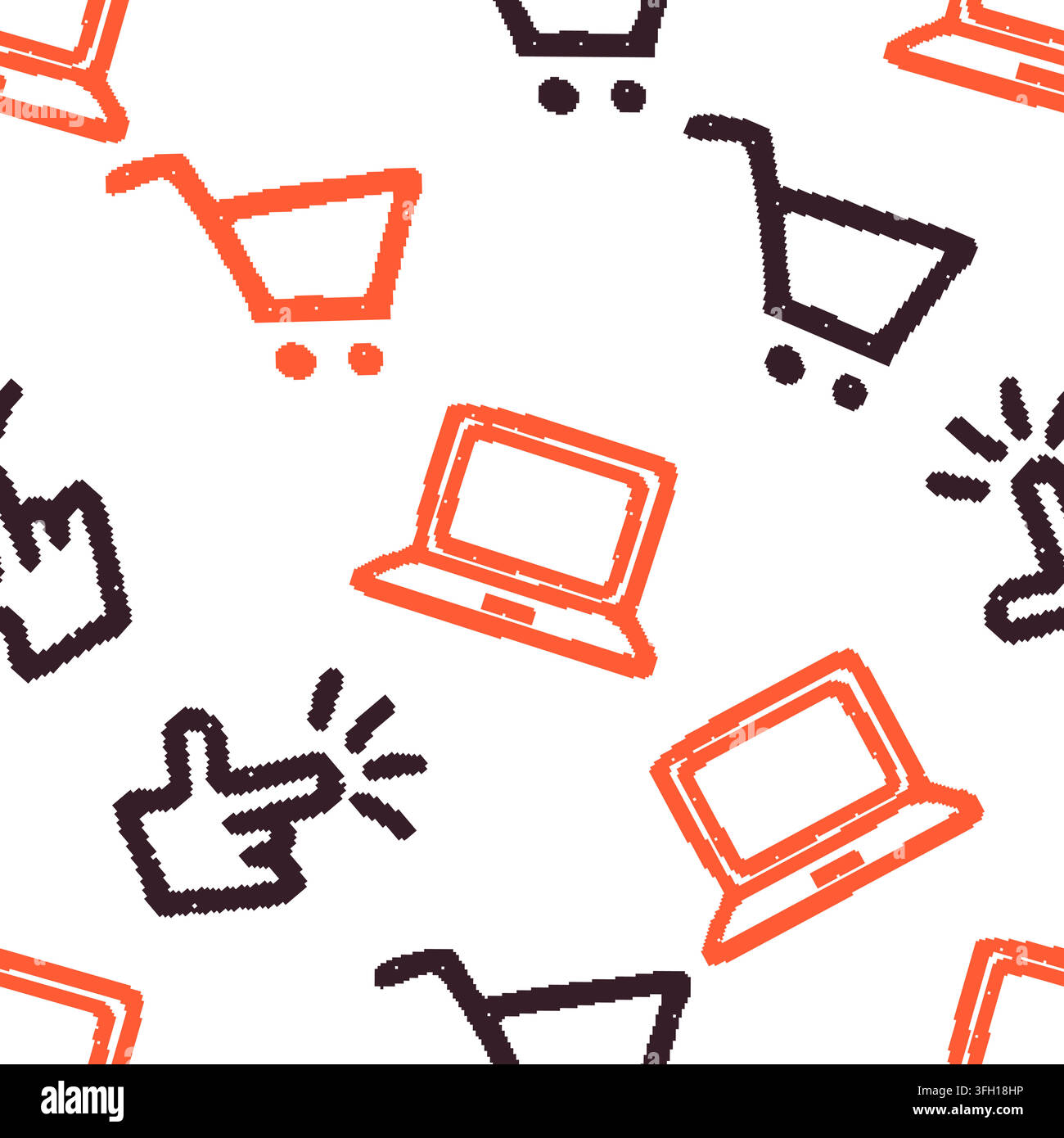 Online Shopping Icons Pixeled Seamless Pattern. Vector seamless dithering pixel style pattern Stock Vector