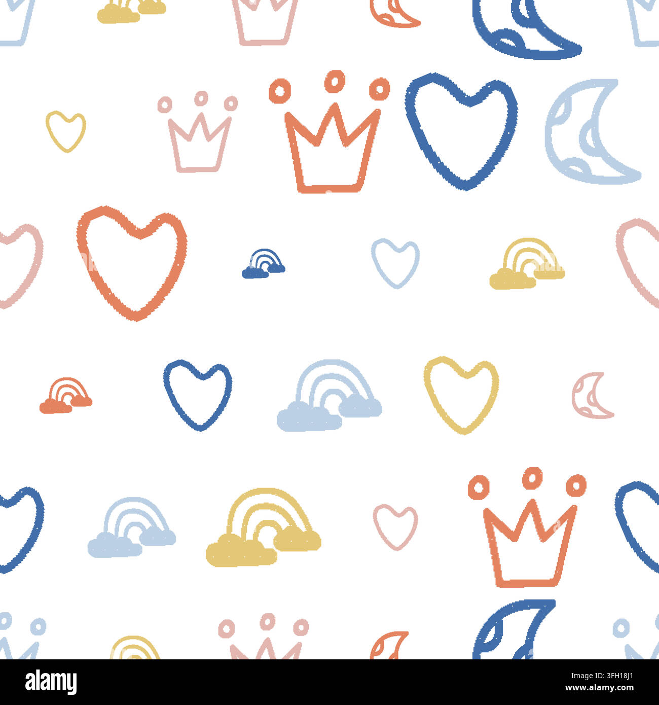 Hearts Crowns Rainbows Seamless Pattern. Vector seamless dithering pixel style pattern Stock Vector