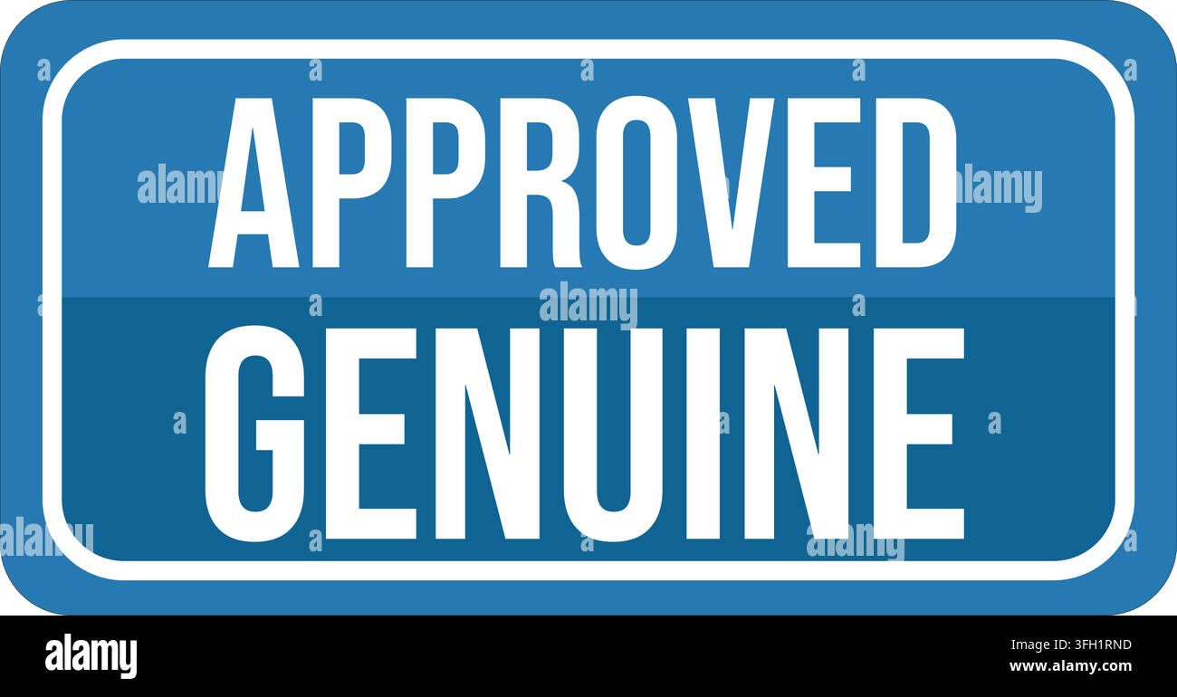 A blue rectangular stamp rounded corners white border approved Stock Vector
