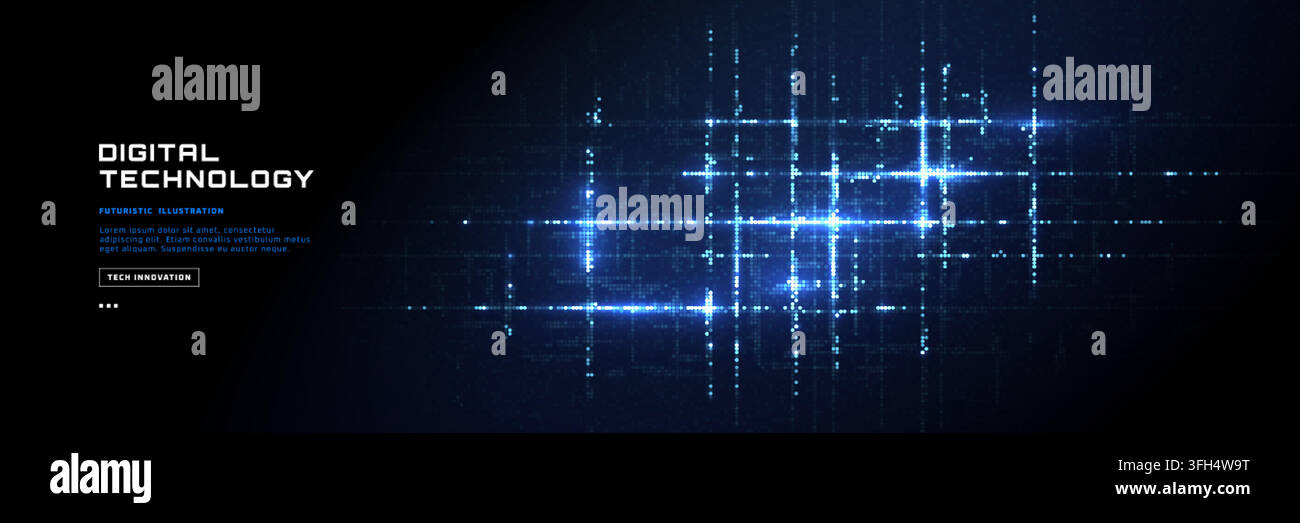 Futuristic electronic circuit grid with glowing dots, neon lines, and abstract data visualization for cutting-edge technological interface concepts Stock Vector