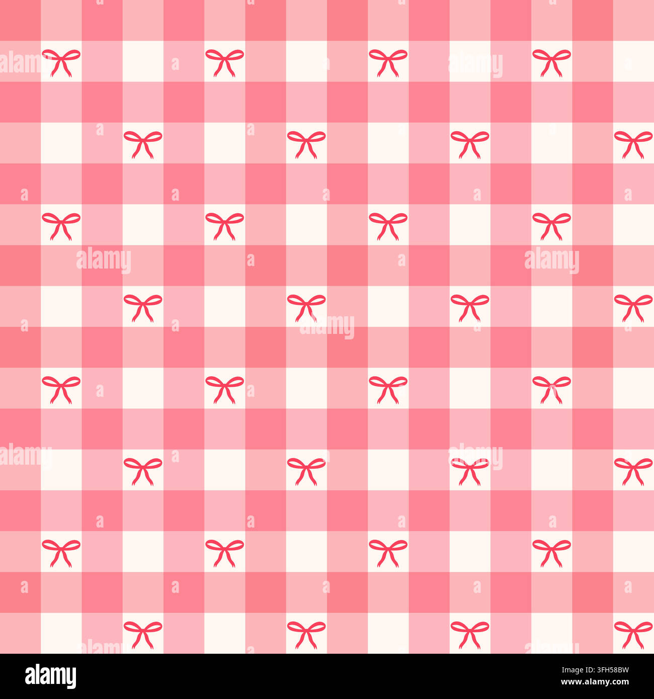 Seamless plaid pattern with bows. Vector gingham checkered repeating background for fabric and wrapping paper. Stock Vector