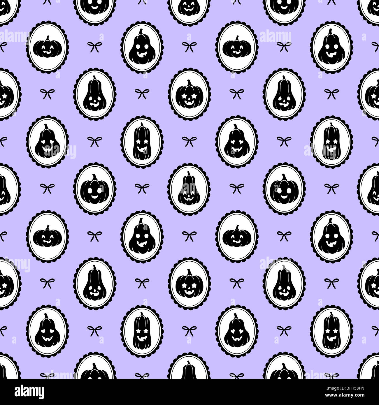 Seamless Halloween pumpkins pattern on purple backdrop. Stock Vector