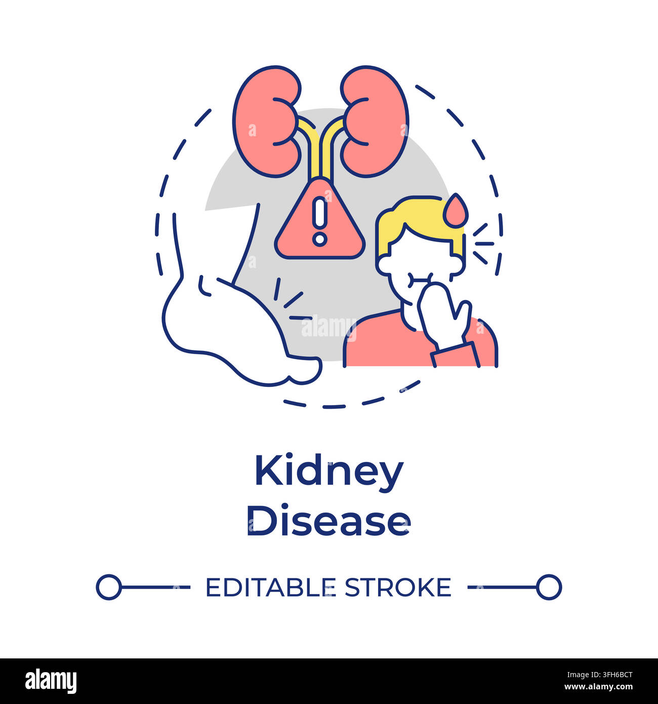 Kidney disease flat linear concept icon Stock Vector