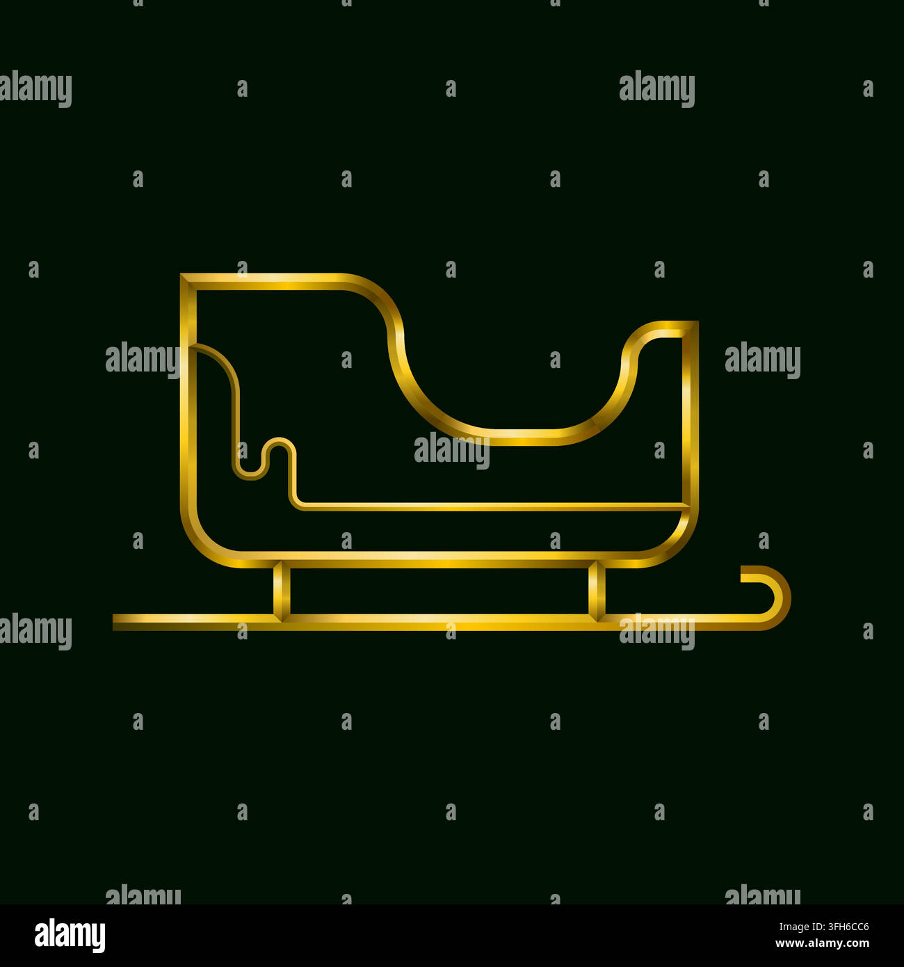 Santa sleigh icon in golden metallic 3d lines Stock Vector
