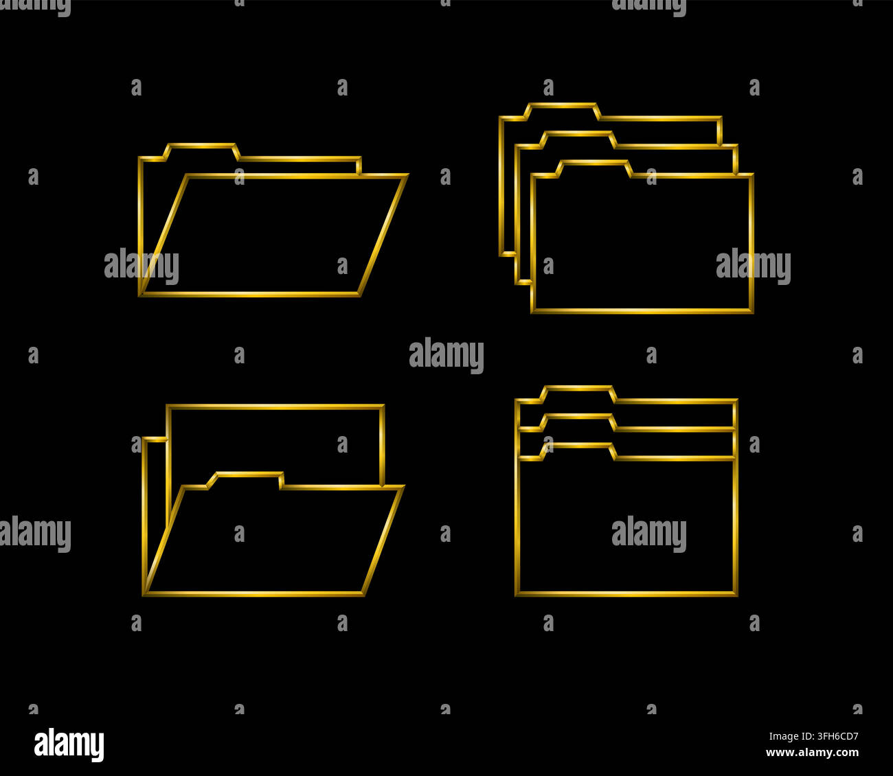 Folder illustrations icons in golden metallic 3d thin lines Stock Vector