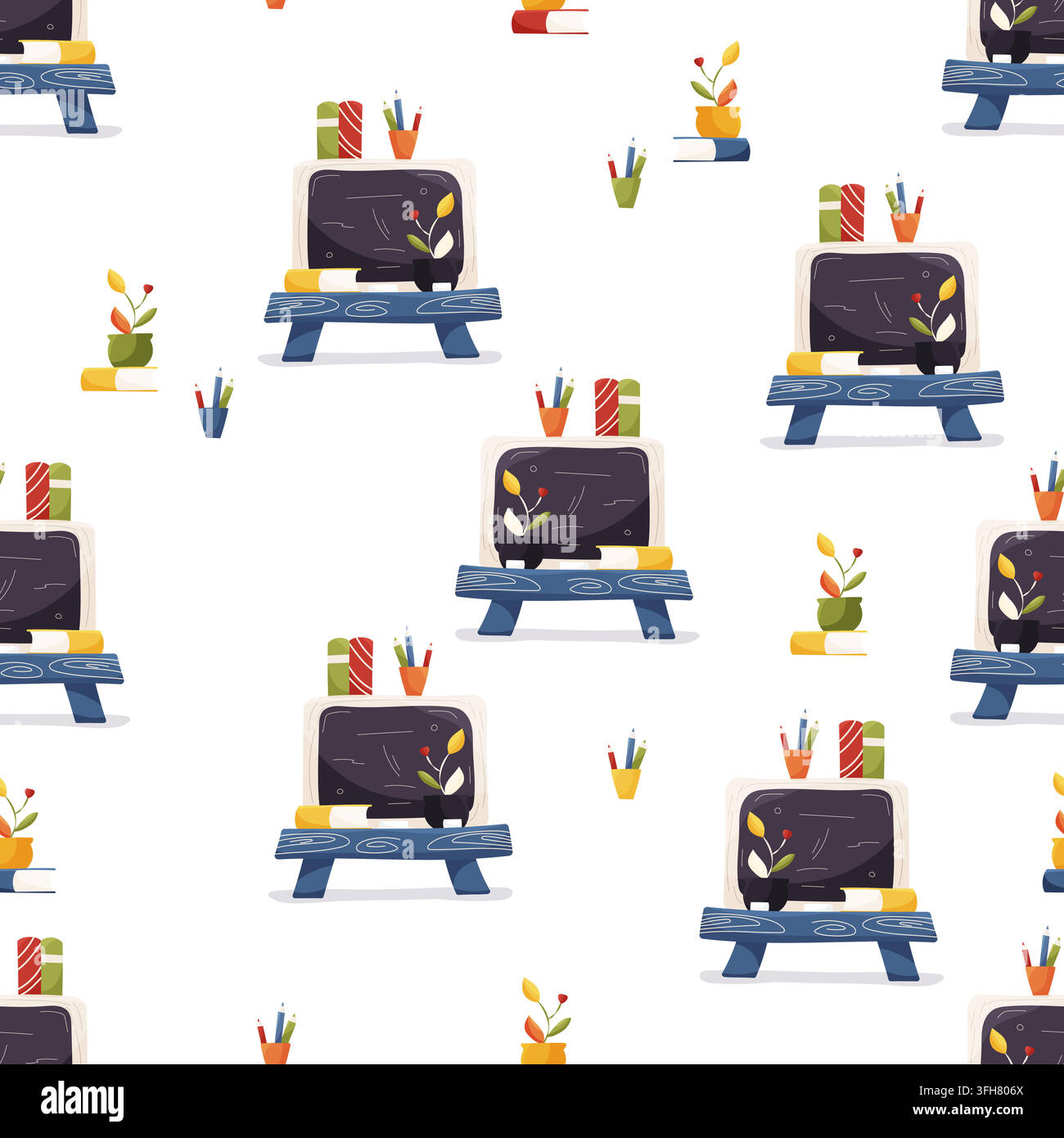 Seamless vector pattern with school blackboards and books Stock Vector