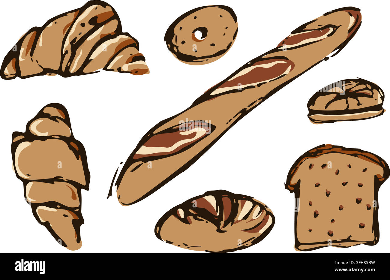Hand Drawn Artisan Bread Bakery Set Stock Vector