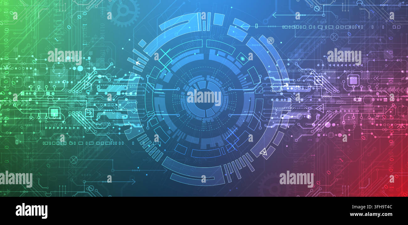 Abstract futuristic technology background with glowing digital circuit board. Vector Stock Vector