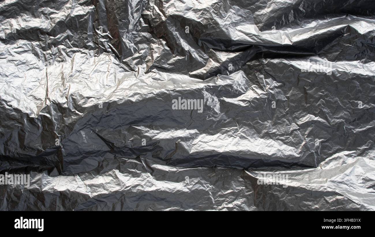 Black Plastic Trash Bag Texture Abstract Wrinkled Surface Stock Photo