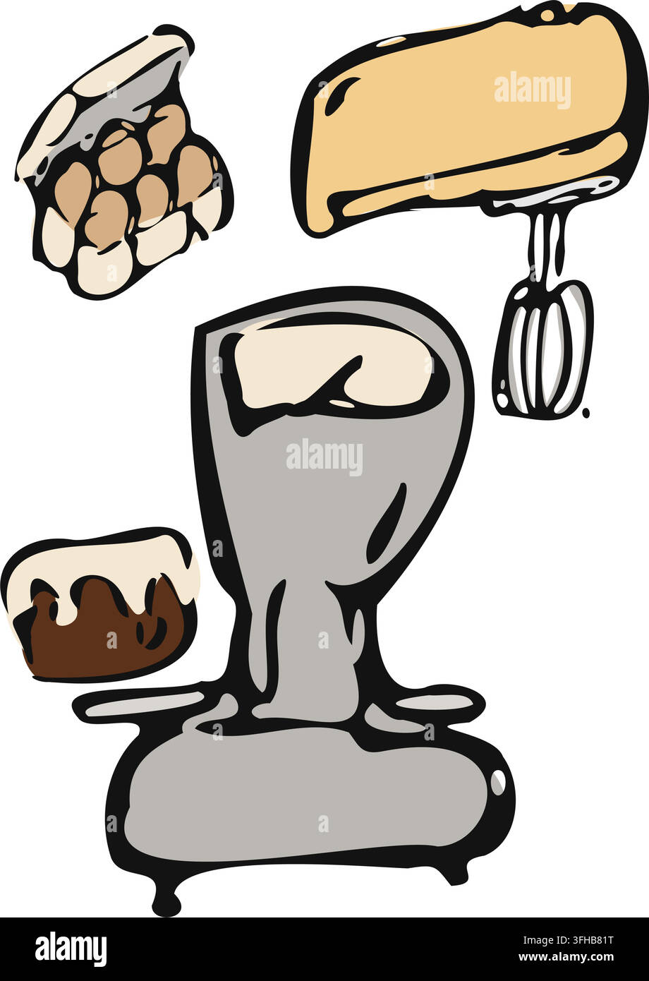 Hand Drawn Baking Mixer Tools Set Stock Vector
