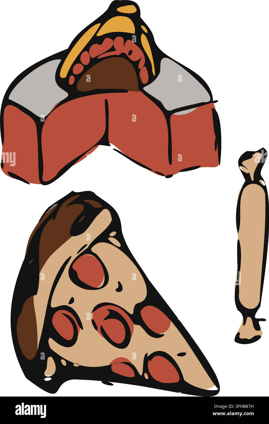 Hand Drawn Pizza Baking Food Set Stock Vector