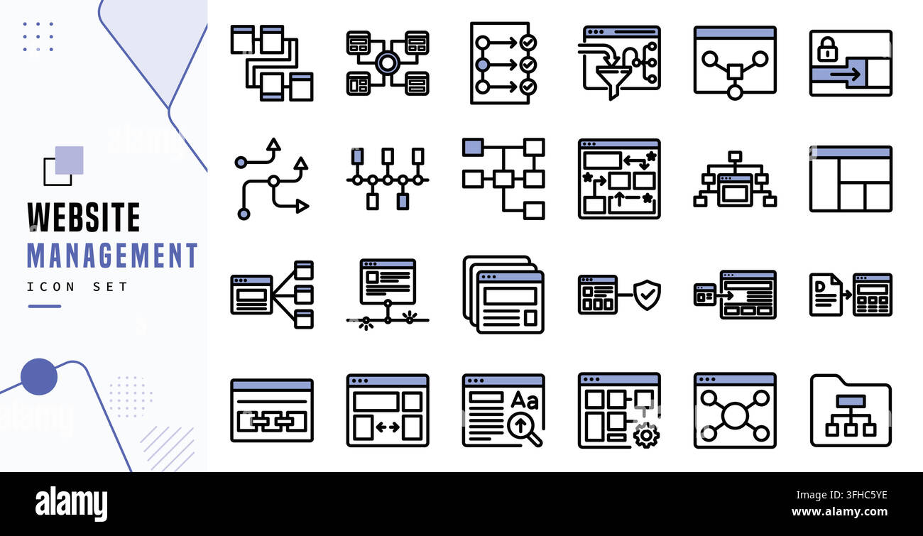 Website management icon set for internet domain administration workflow concept Stock Vector