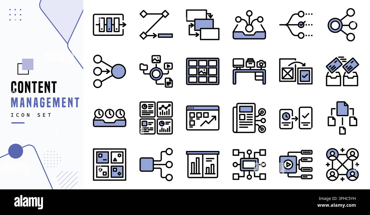 Content management system icon set for digital business workflow concept Stock Vector