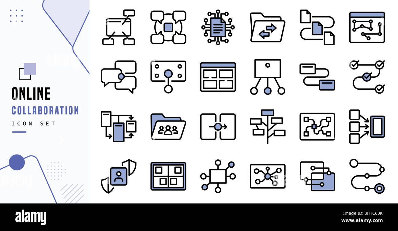 Online collaboration icon set for team communication and digital workflow routine Stock Vector