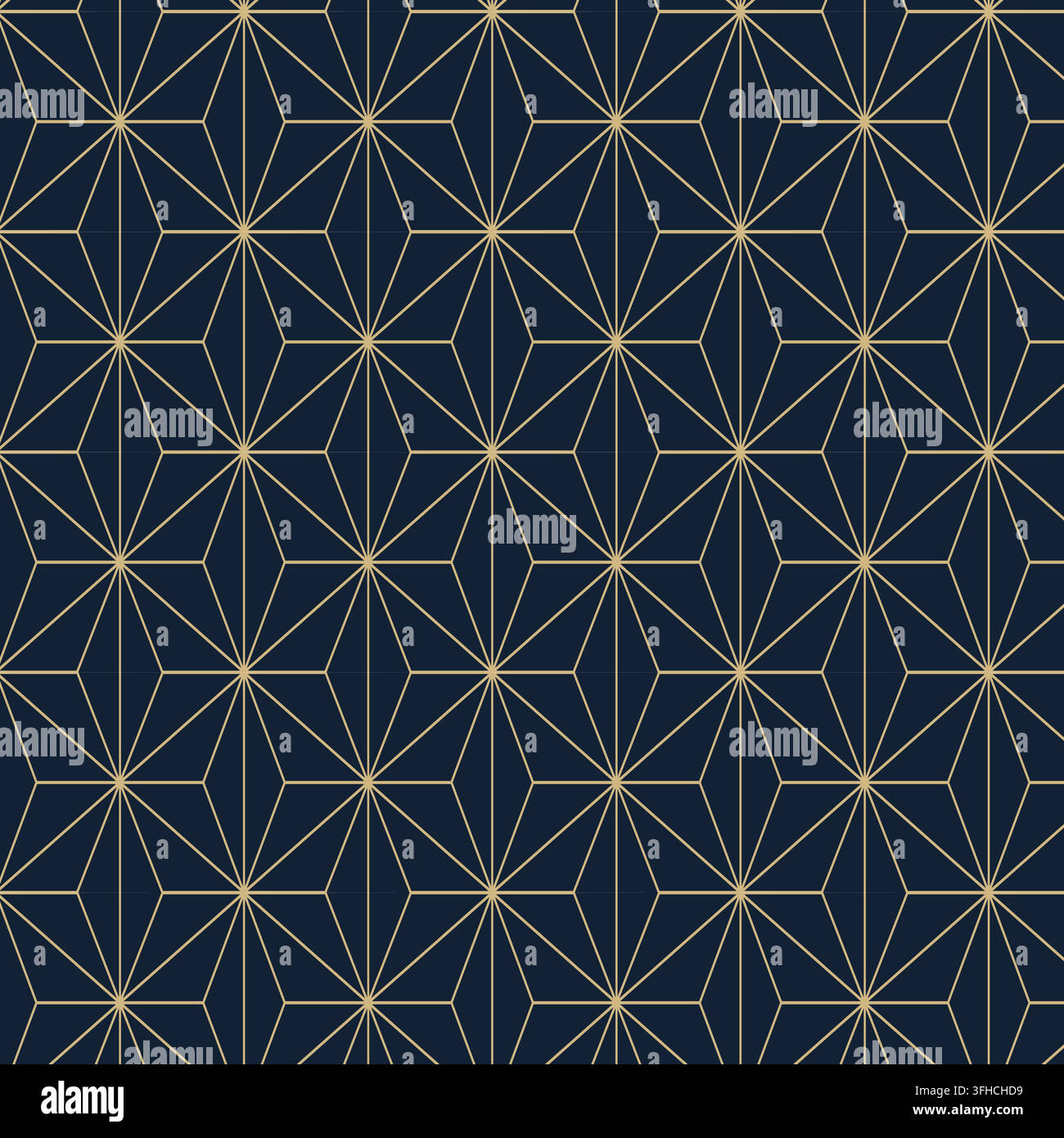 Geometric seamless pattern with gold lines on dark navy blue background ...