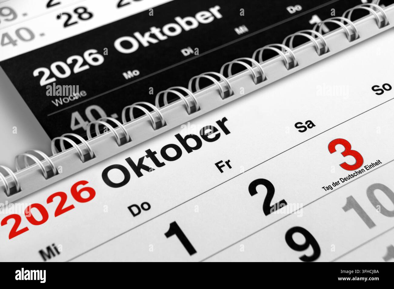 Kalender Datum 3. Oktober 2026  Tag der Deutschen Einheit Stock Photo