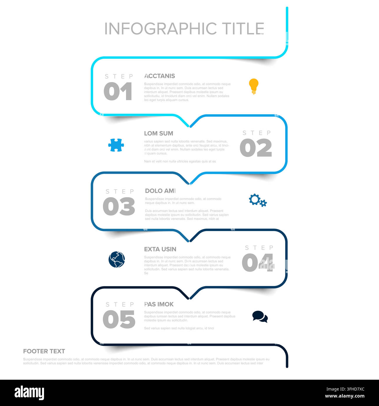 Professional infographic template featuring five sequential steps on a curved timeline. This infographic design helps visualize processes and timeline Stock Vector
