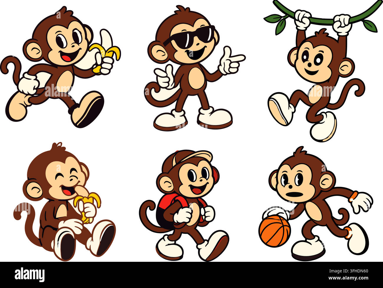 Cute Cartoon Monkey Characters Vector Set with Various Poses Stock Vector