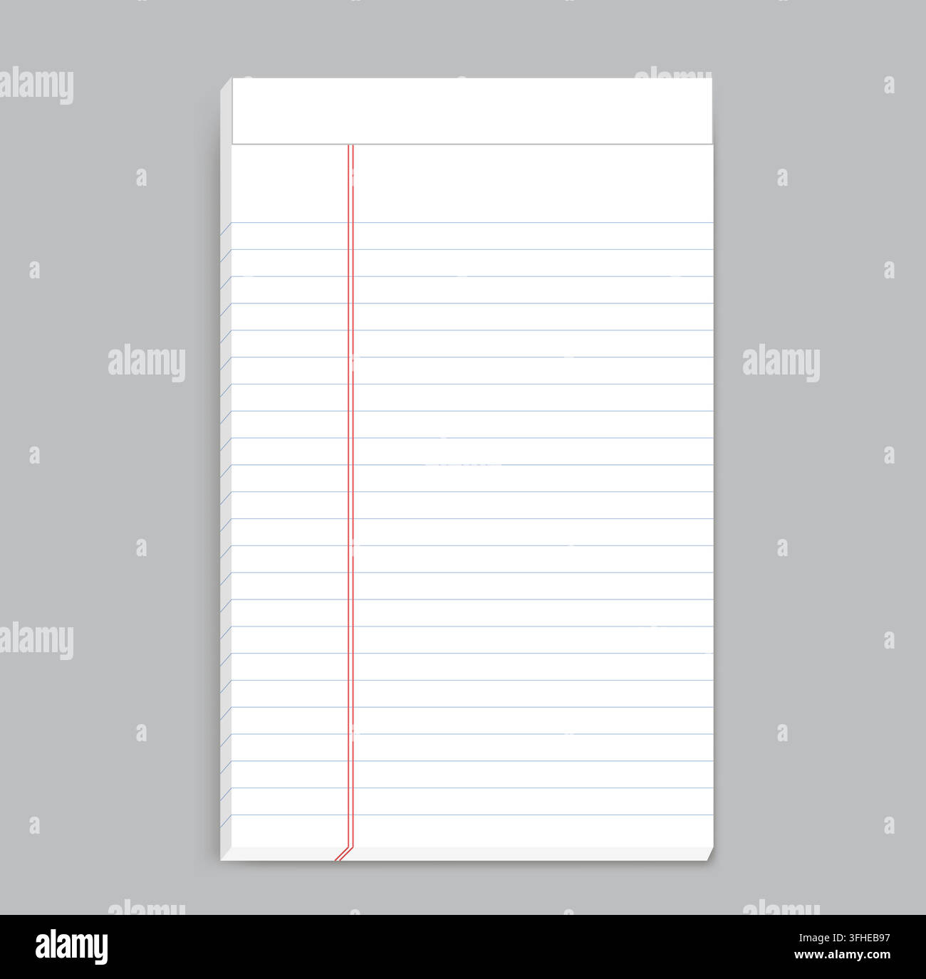 white legal sheet has blue horizontal rules double red margin blank header and angled shadow. Suitable for office writing school notes printable forms stationery layouts organization Stock Vector