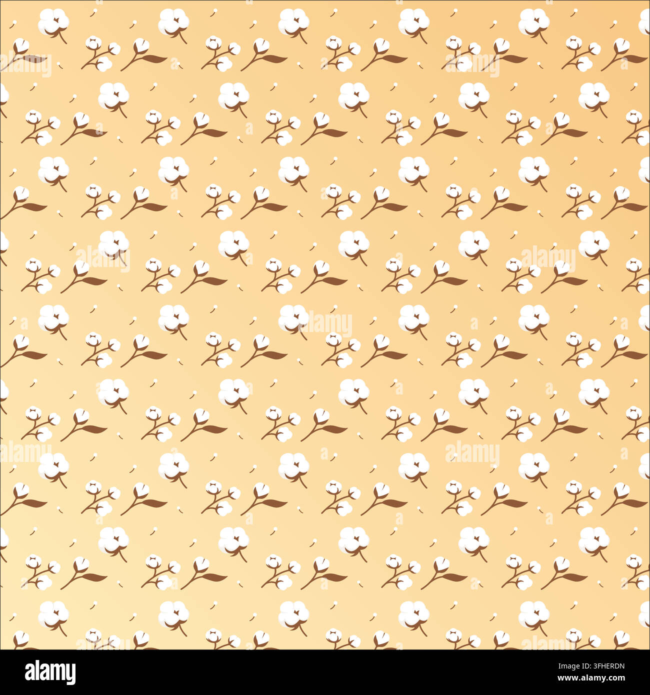 Cute white cotton flower seamless pattern on orange background Stock Vector