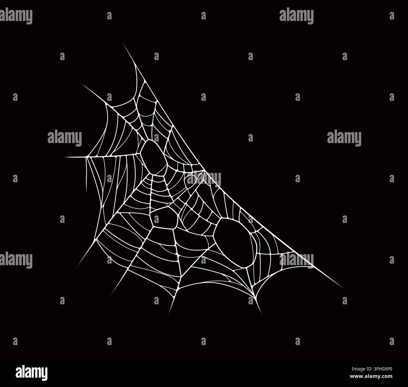Halloween cobweb, spider web corner and texture. Isolated spiderweb featuring triangular corner design with intricate white threads on dark background Stock Vector