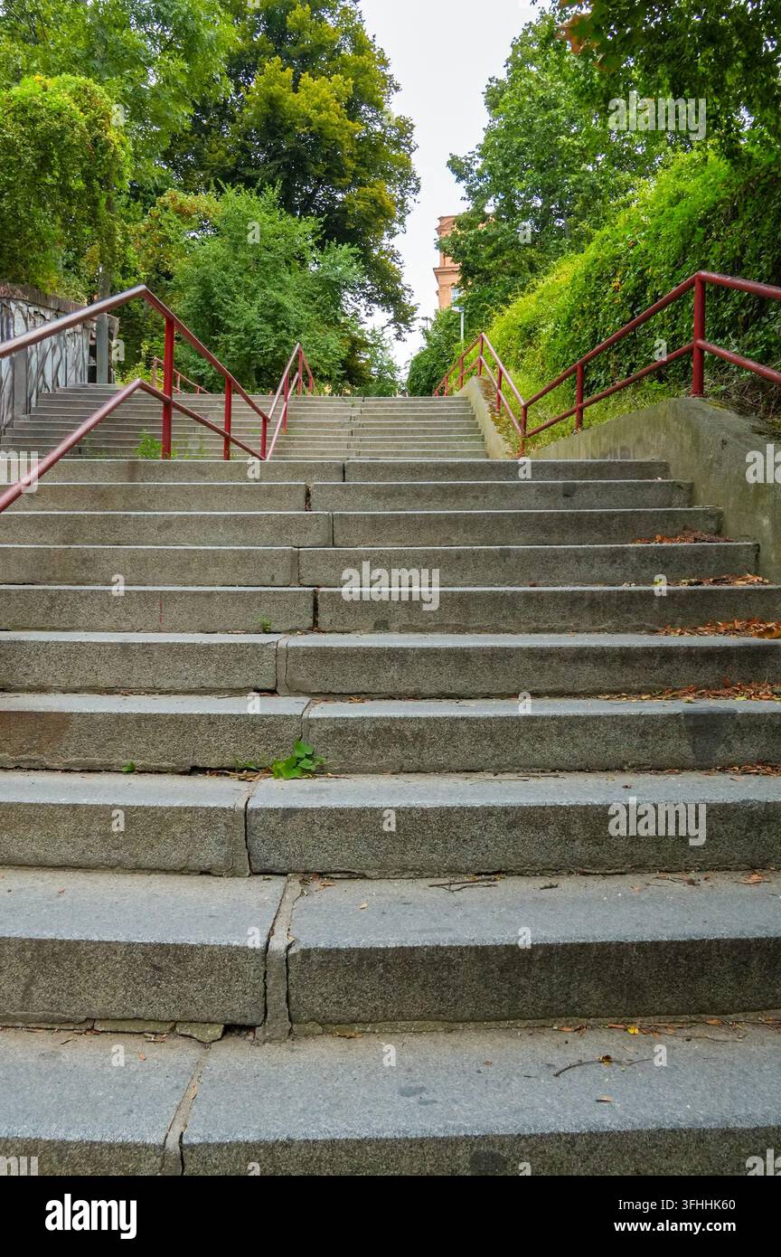 Stone stairs in the park, close-up, horizontal view. Stock Photo