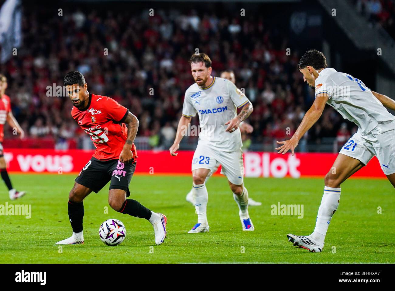 Pierre-Emile HOJBJERG of Marseille and Ludovic BLAS of Rennes during ...