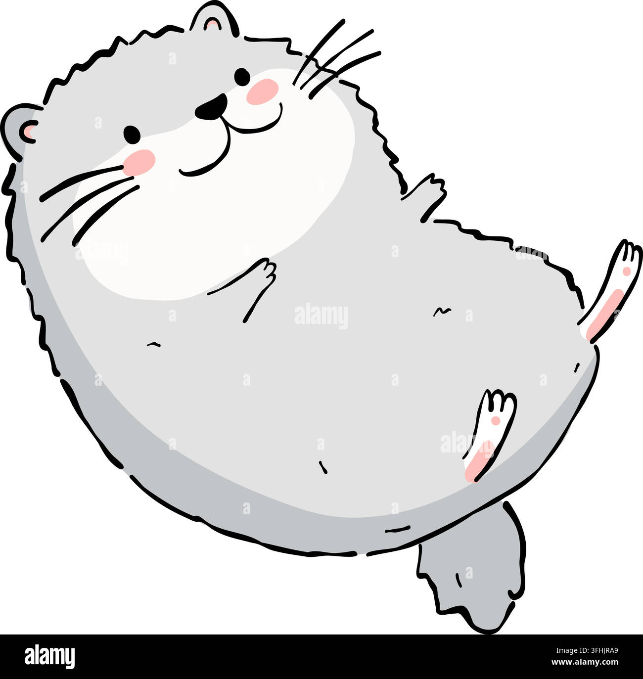 A cute vector illustration of a fat grey hamster lying on its back. The funny sleeping pose creates a playful and adorable mood. Stock Vector