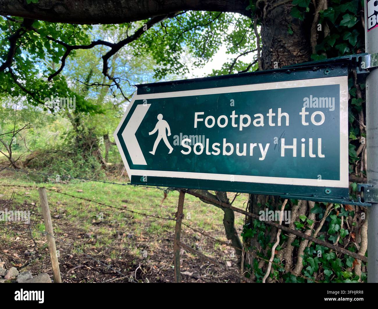 Footpath to Solsbury Hill sign, Batheaston, England, UK - Smartphone Captured Stock Image