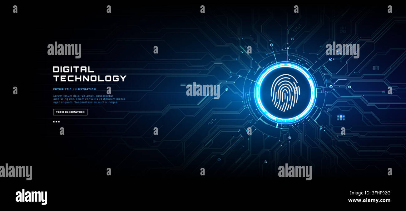 Biometric authentication interface with HUD display on electronic circuit board for advanced digital security solutions Stock Vector
