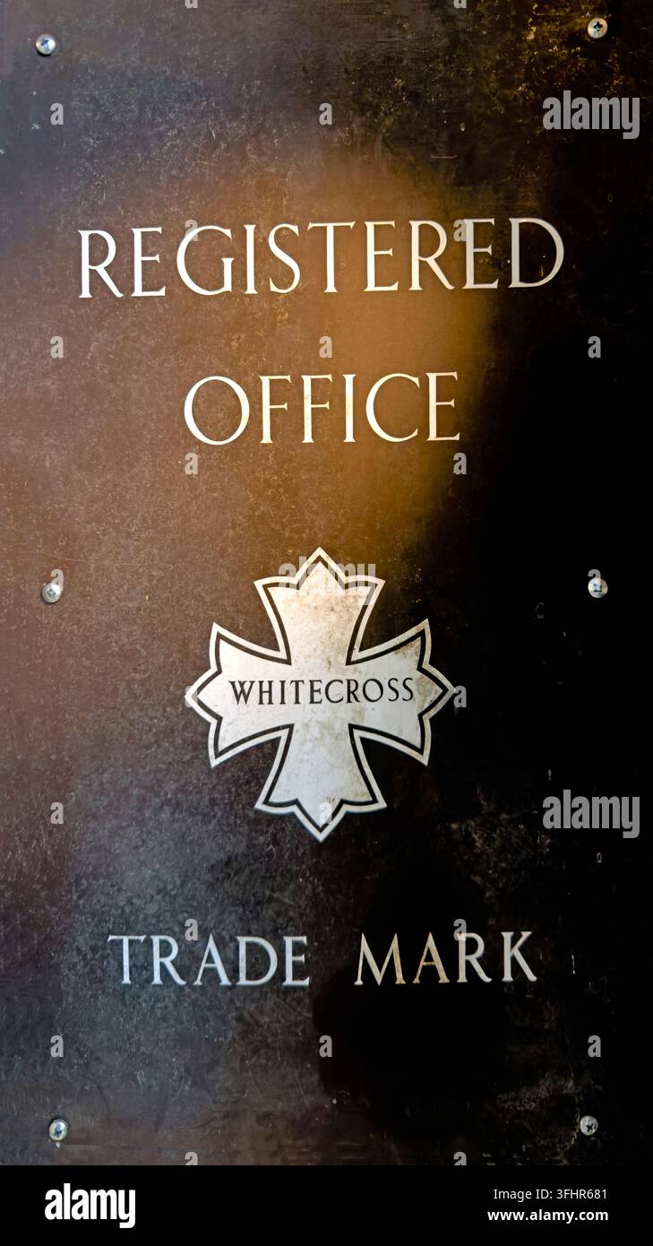 Registered Office trade mark plaque for Whitecross wire works, part of Warrington's historic wire-making industry. Stock Photo
