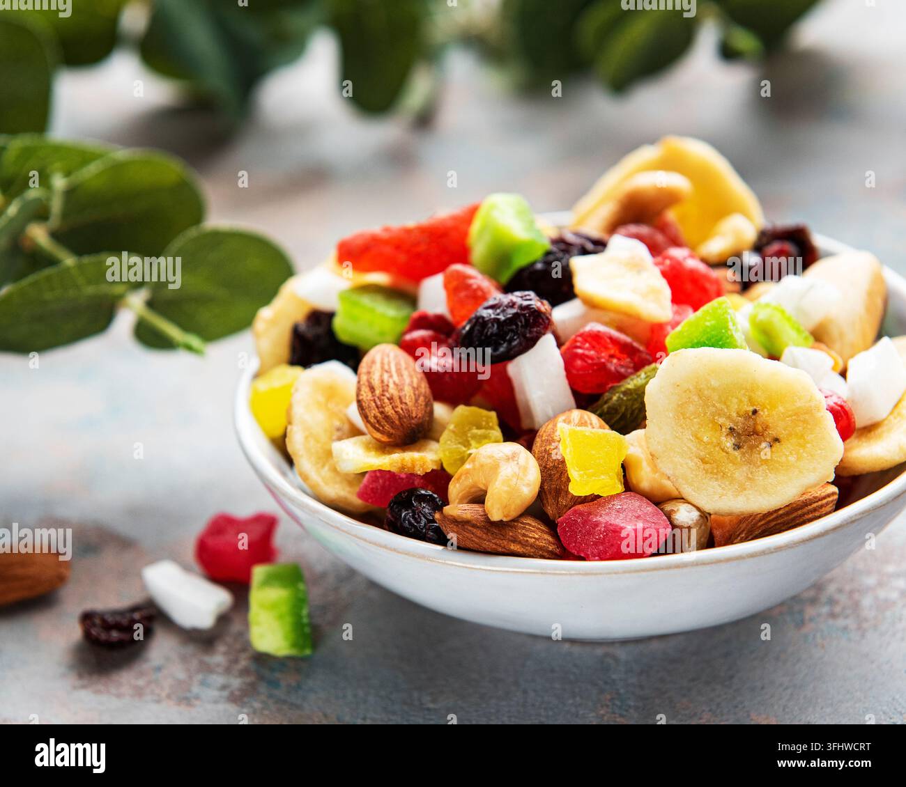 Various dried fruits and mix nuts Stock Photo