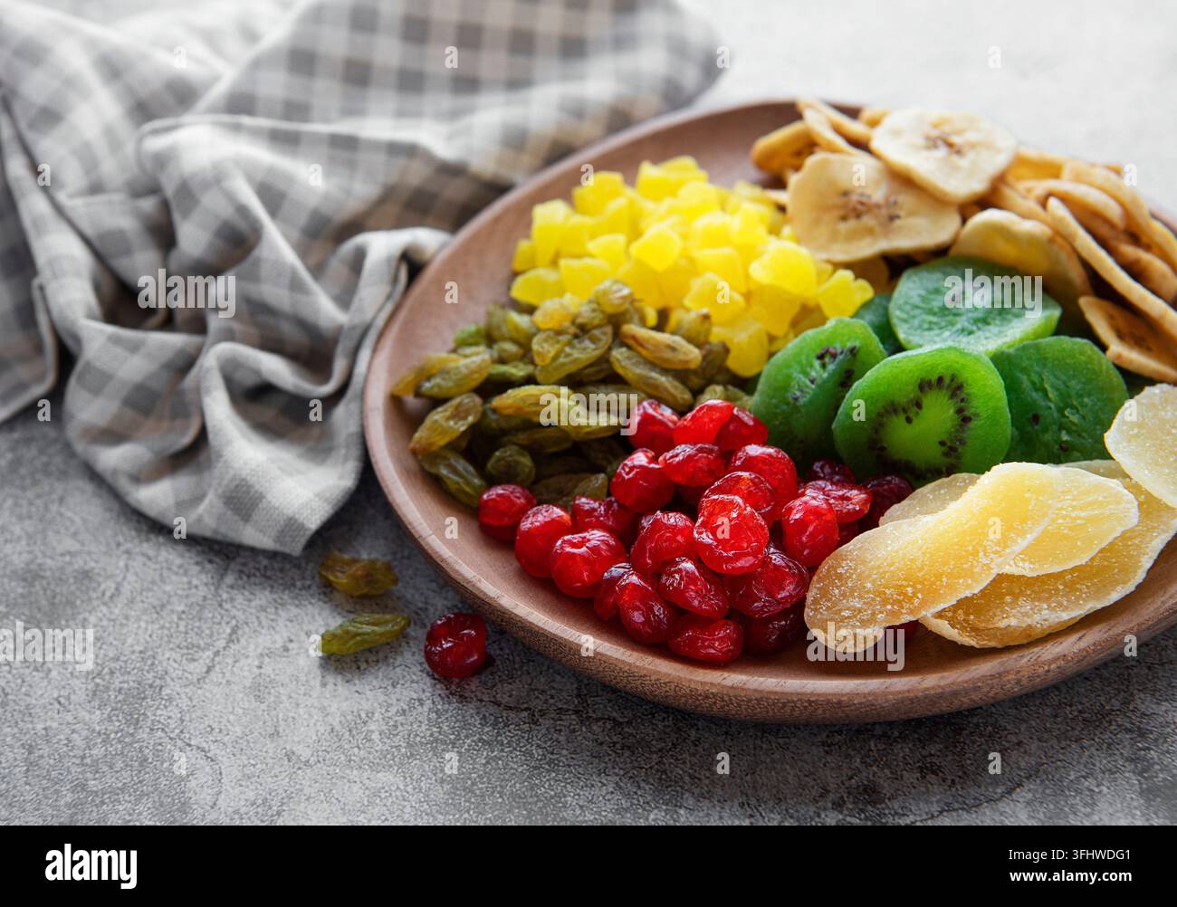 Bowl with various dried fruits Stock Photo