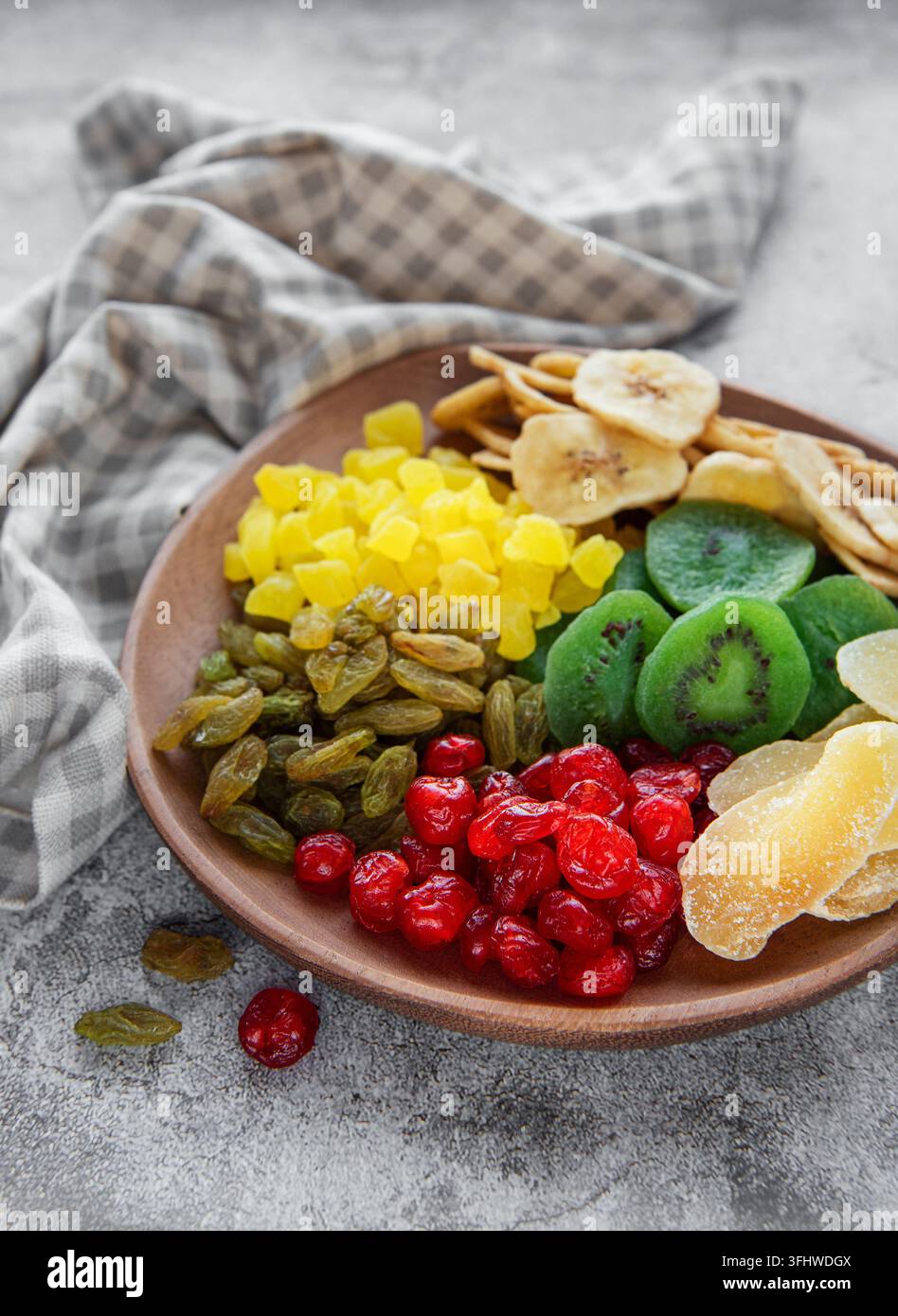 Bowl with various dried fruits Stock Photo