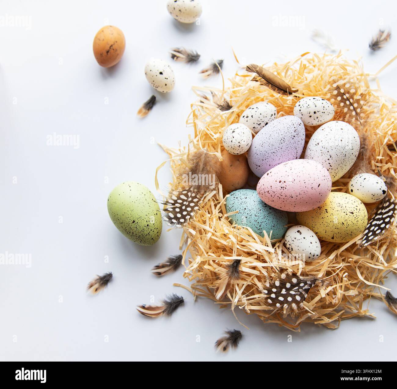 Easter eggs in nest Stock Photo