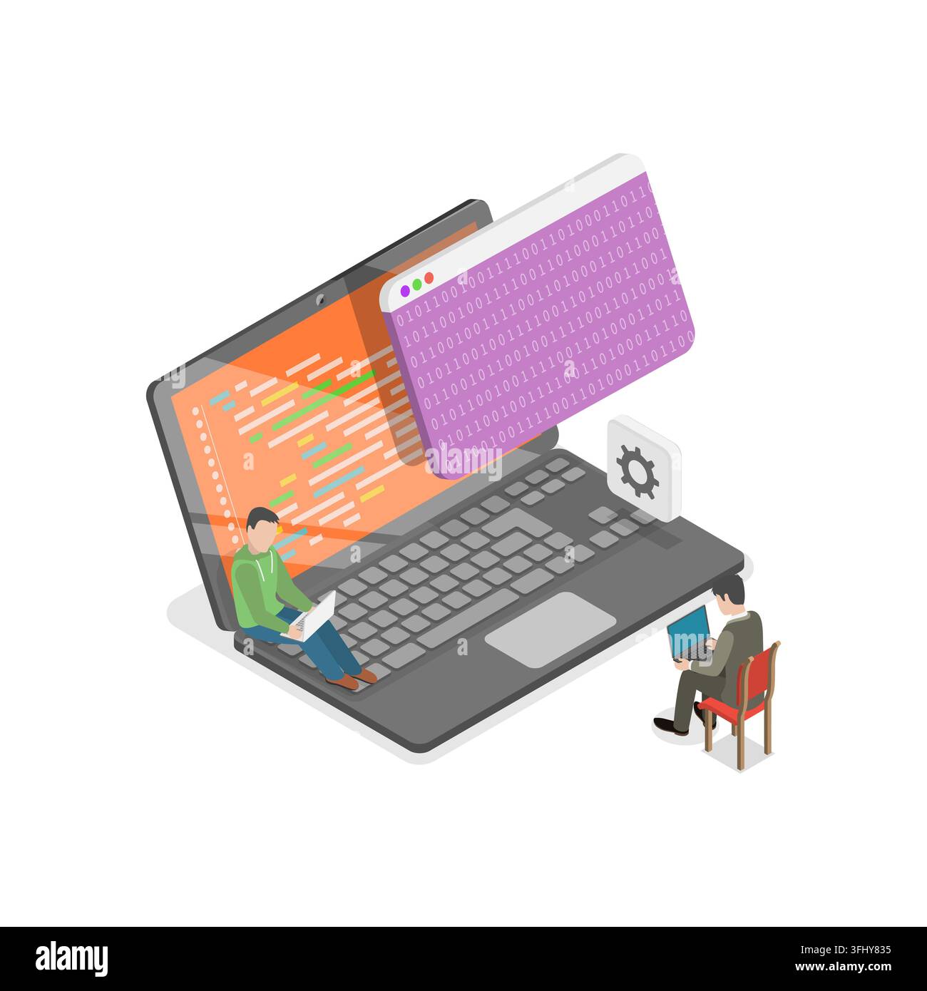 3D Isometric Flat  Illustration of Software Development and Integration, Coding and Testing Process. Item 1 Stock Photo