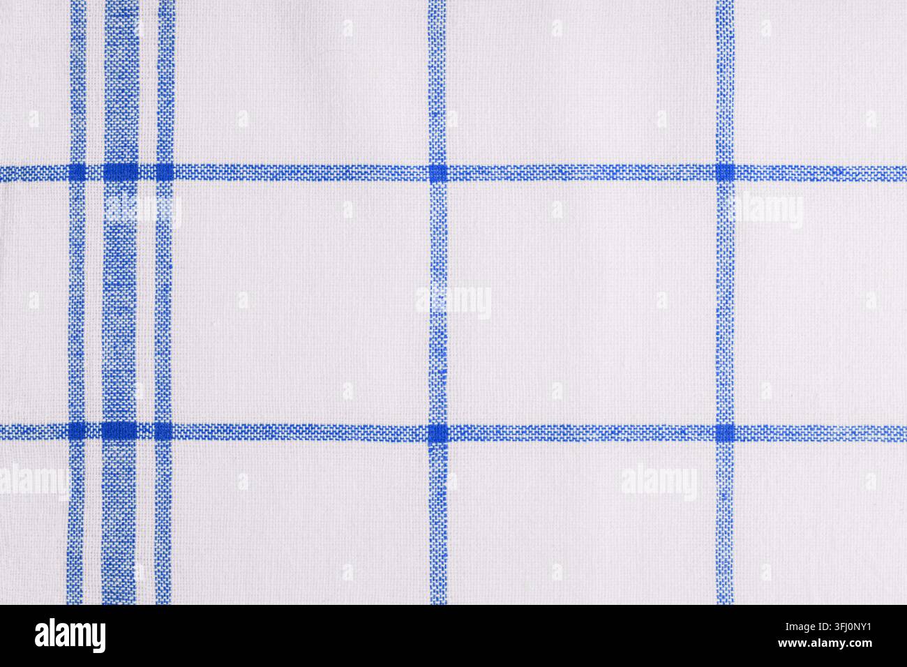 Blue Checkered Woven Fabric Texture Background Stock Photo