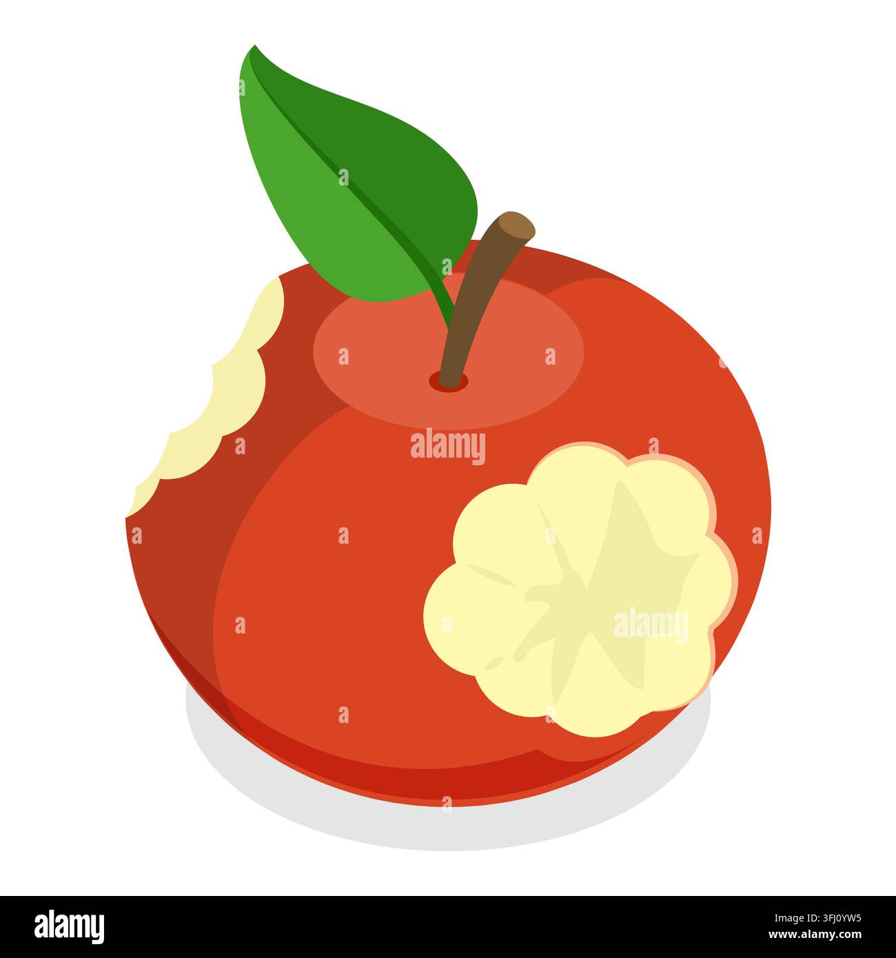 3D Isometric Flat  Set of Bitten Apple, Bite Progression. Item 2 Stock Photo
