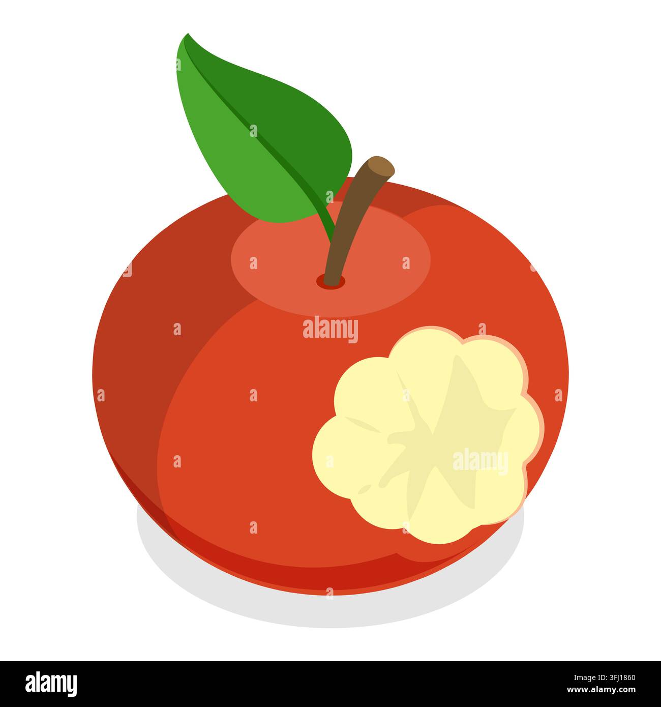 3D Isometric Flat  Set of Bitten Apple, Bite Progression. Item 3 Stock Photo