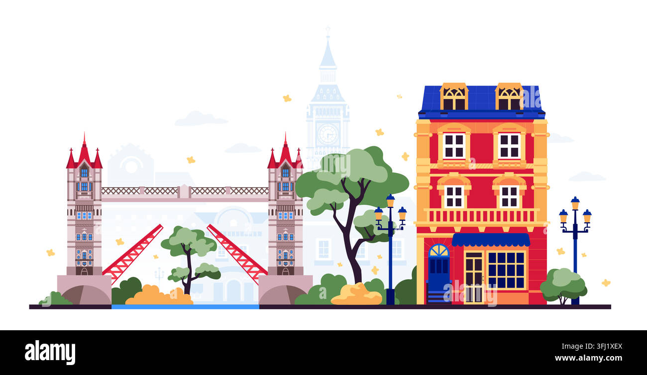 London Streetscape - Flat Design Illustration Stock Vector
