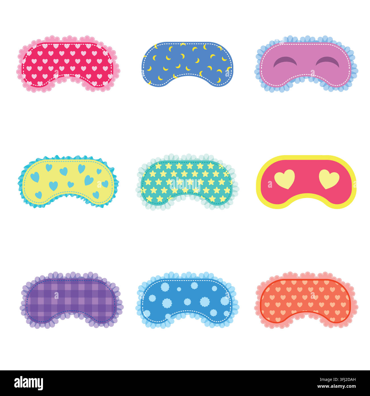 sleep mask vector set cute eye blindfold collection flat illustration Stock Vector